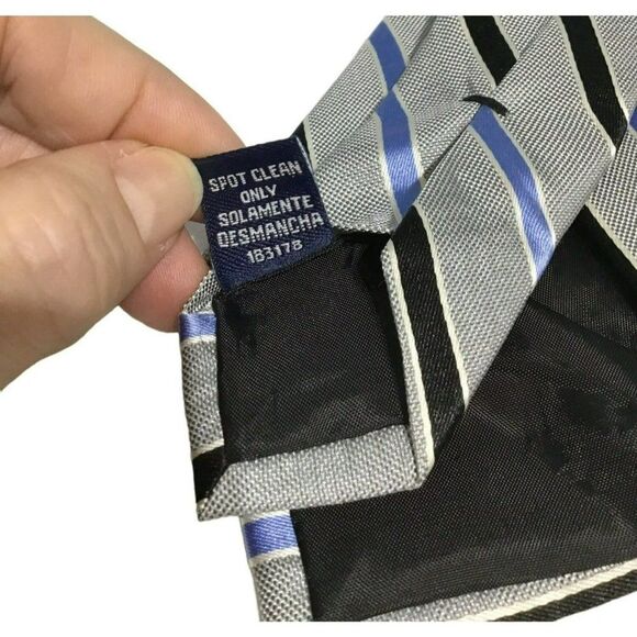 5/$10 Stafford Blue Silver Stripe Silk Tie 56" - Picture 5 of 5